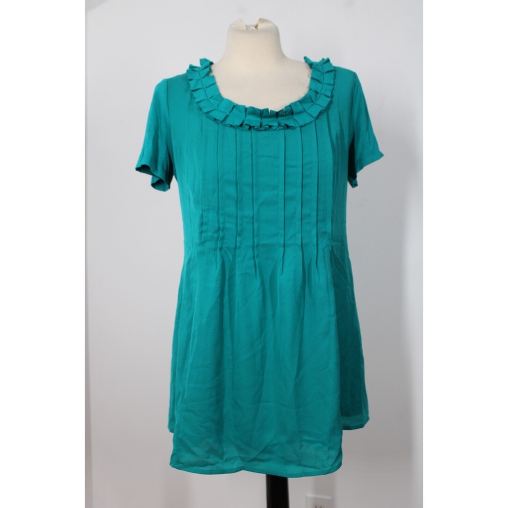 NWT Kimi + Kai S Teal Green Chiana Pleat Ruffle Short Sleeve Nursing Zip Top